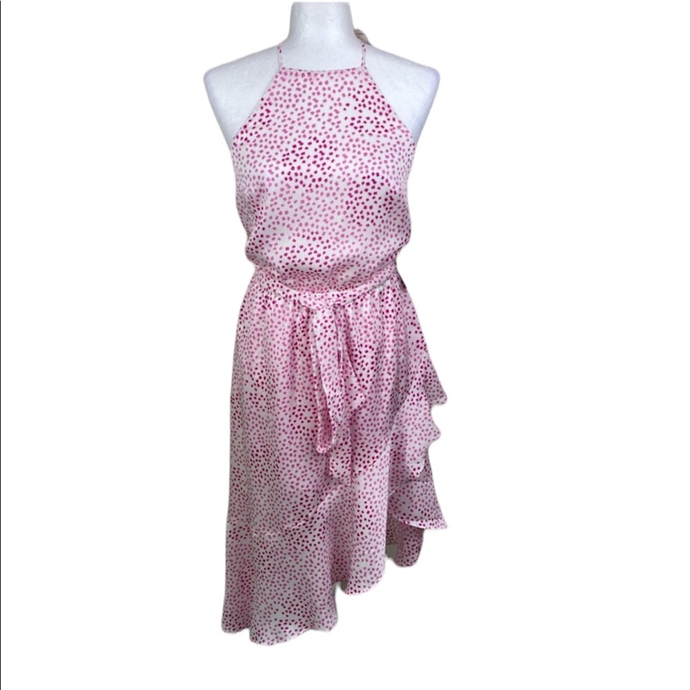 NWT’s Express Women’s Pink Dot Ruffle Halter Dress size XS